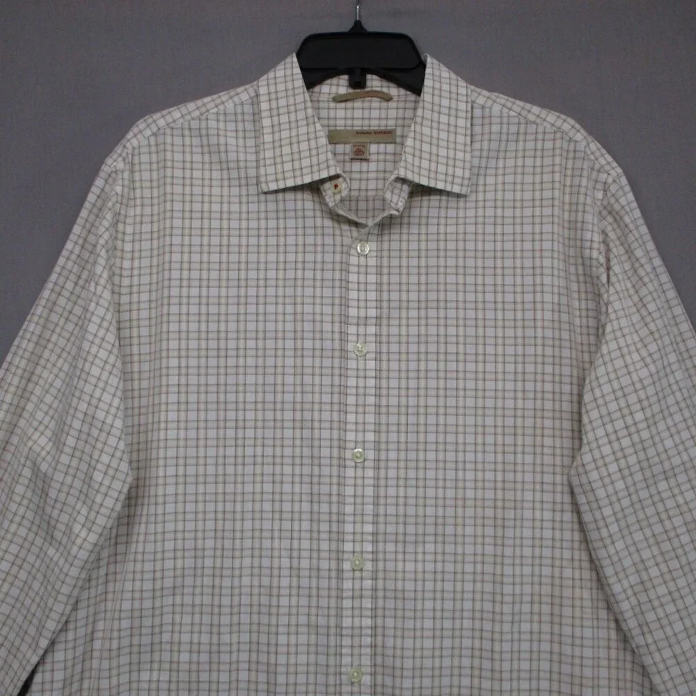 Banana Republic‎ Button Down Beige Plaid Men Size | 17-(17 1/2) - XL